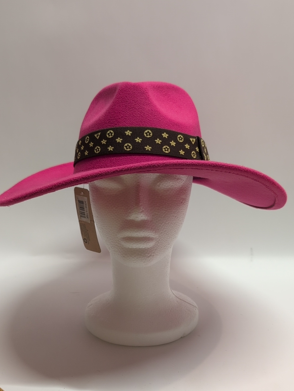 Wide-Brim Women's Hat in Vibrant Pink with Patterned Band